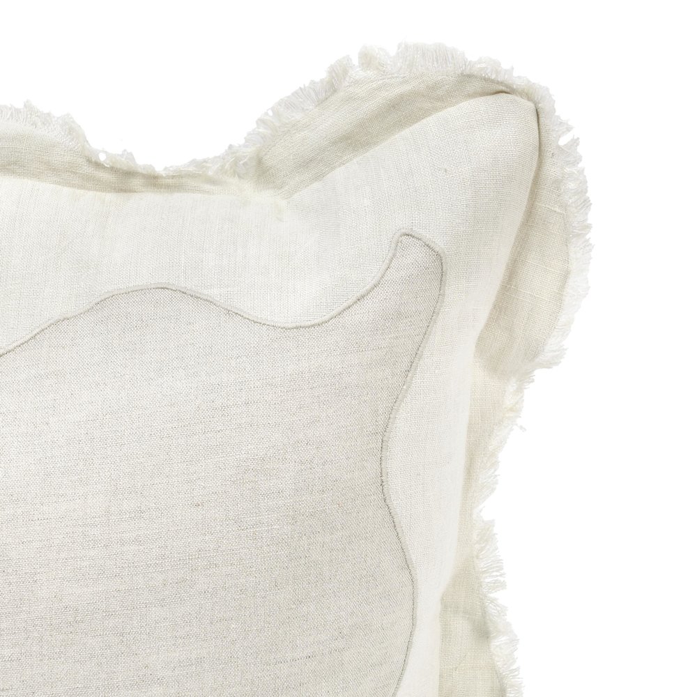 Tollo 24" Applique Design Linen Blend Fabric Ivory Throw Pillow. Picture 5