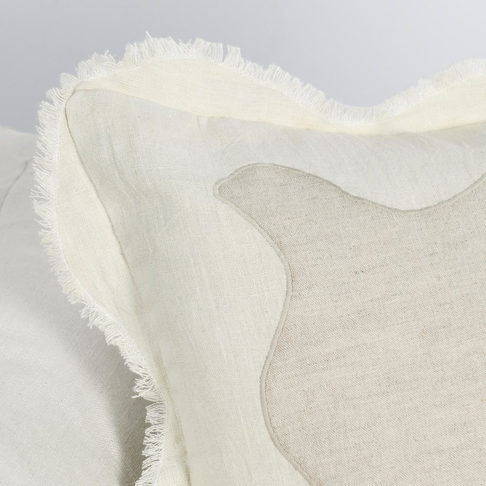 Tollo 24" Applique Design Linen Blend Fabric Ivory Throw Pillow. Picture 7