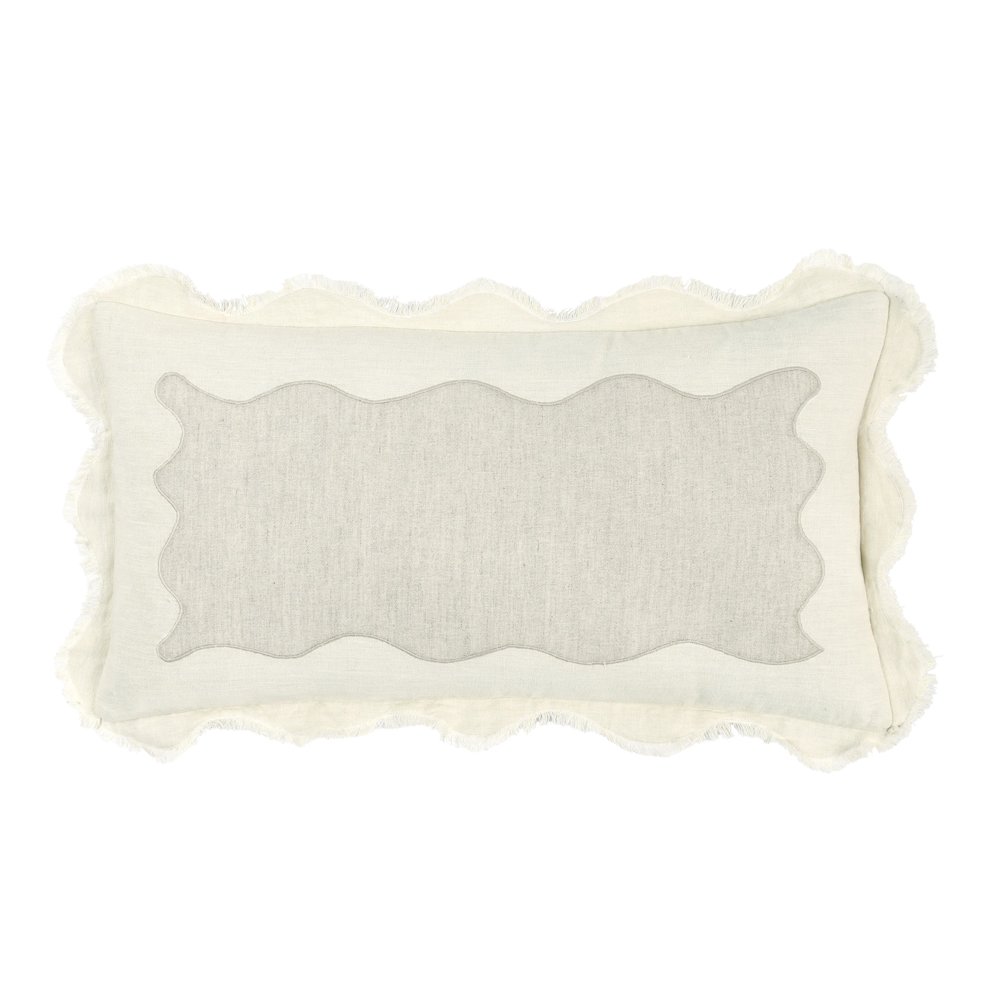 Tollo 14x26 Applique Design Linen Blend Fabric Ivory Throw Pillow. Picture 1
