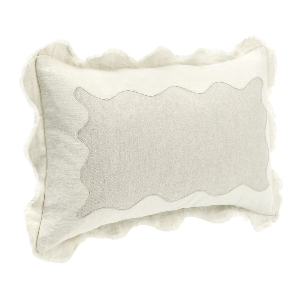 Tollo 14x26 Applique Design Linen Blend Fabric Ivory Throw Pillow. Picture 4