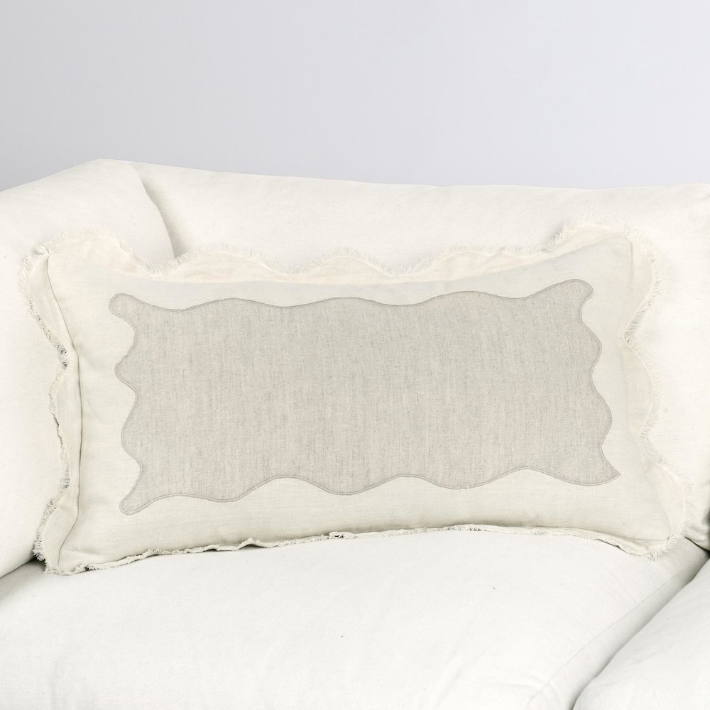 Tollo 14x26 Applique Design Linen Blend Fabric Ivory Throw Pillow. Picture 6