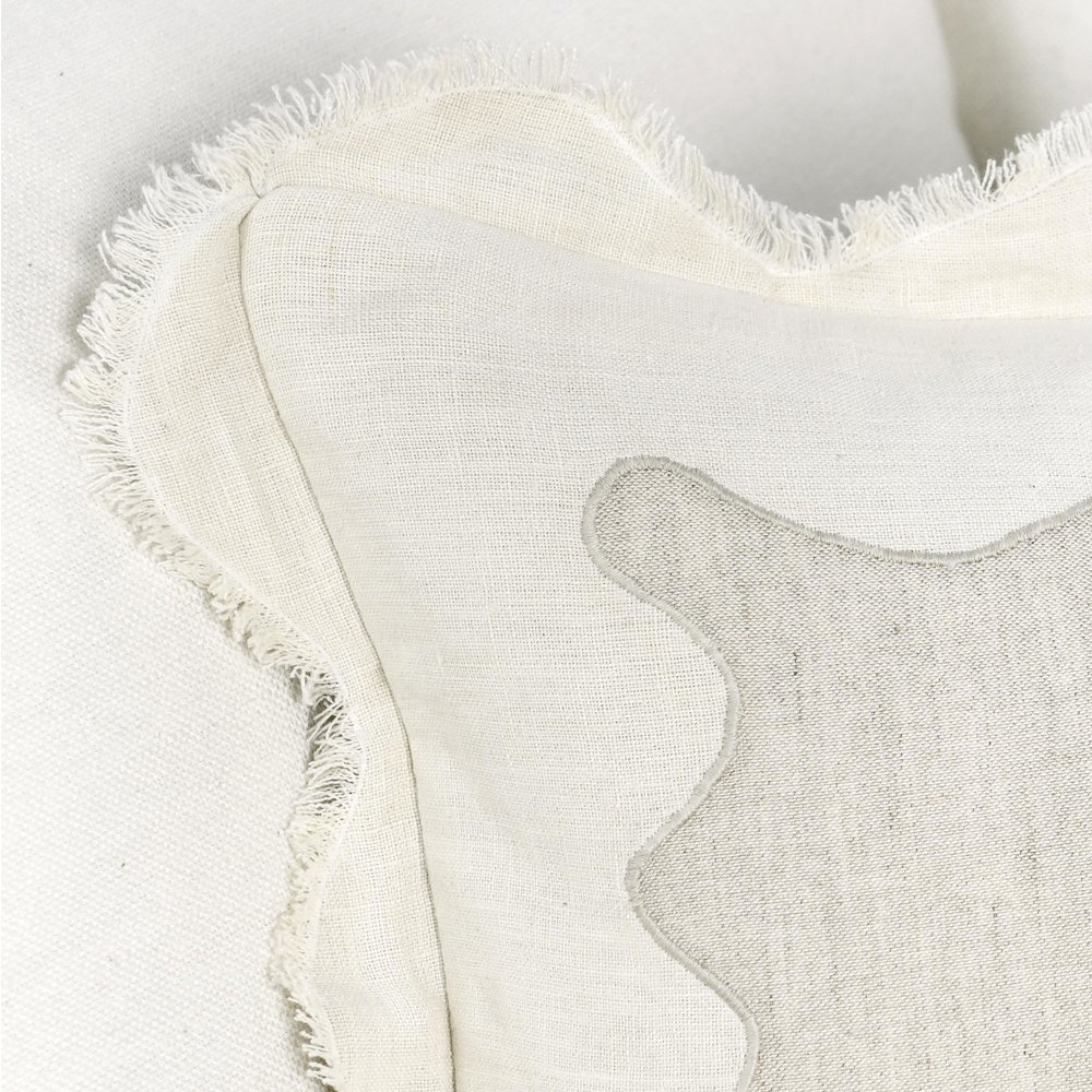 Tollo 14x26 Applique Design Linen Blend Fabric Ivory Throw Pillow. Picture 7