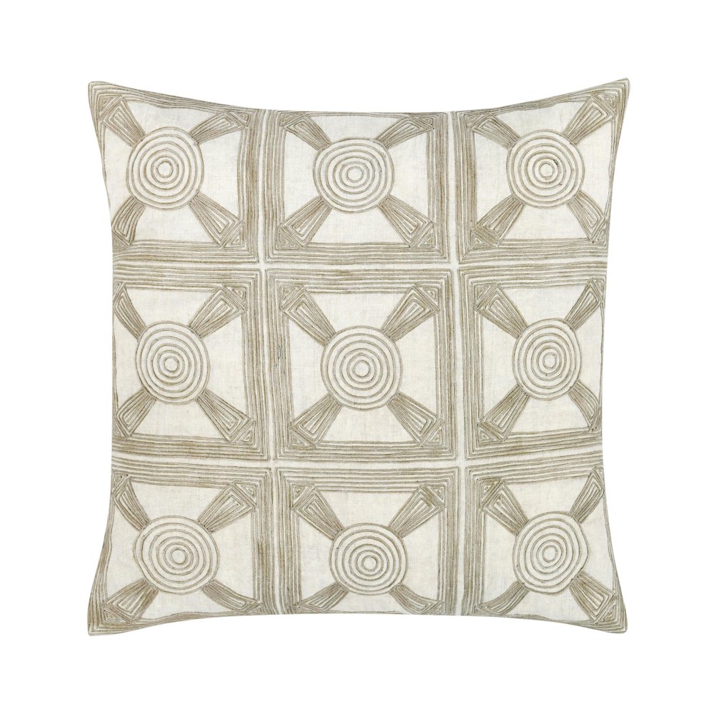 Baia 20" Embroidered Belgian Linen Fabric Natural Throw Pillow. Picture 1