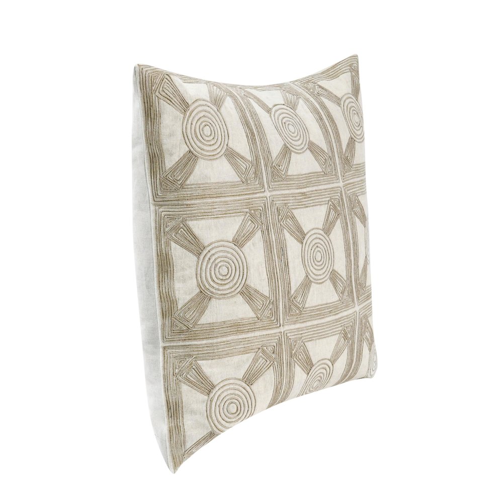 Baia 20" Embroidered Belgian Linen Fabric Natural Throw Pillow. Picture 4