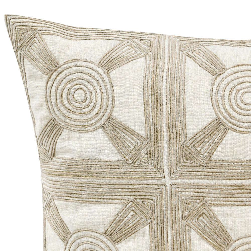 Baia 20" Embroidered Belgian Linen Fabric Natural Throw Pillow. Picture 5