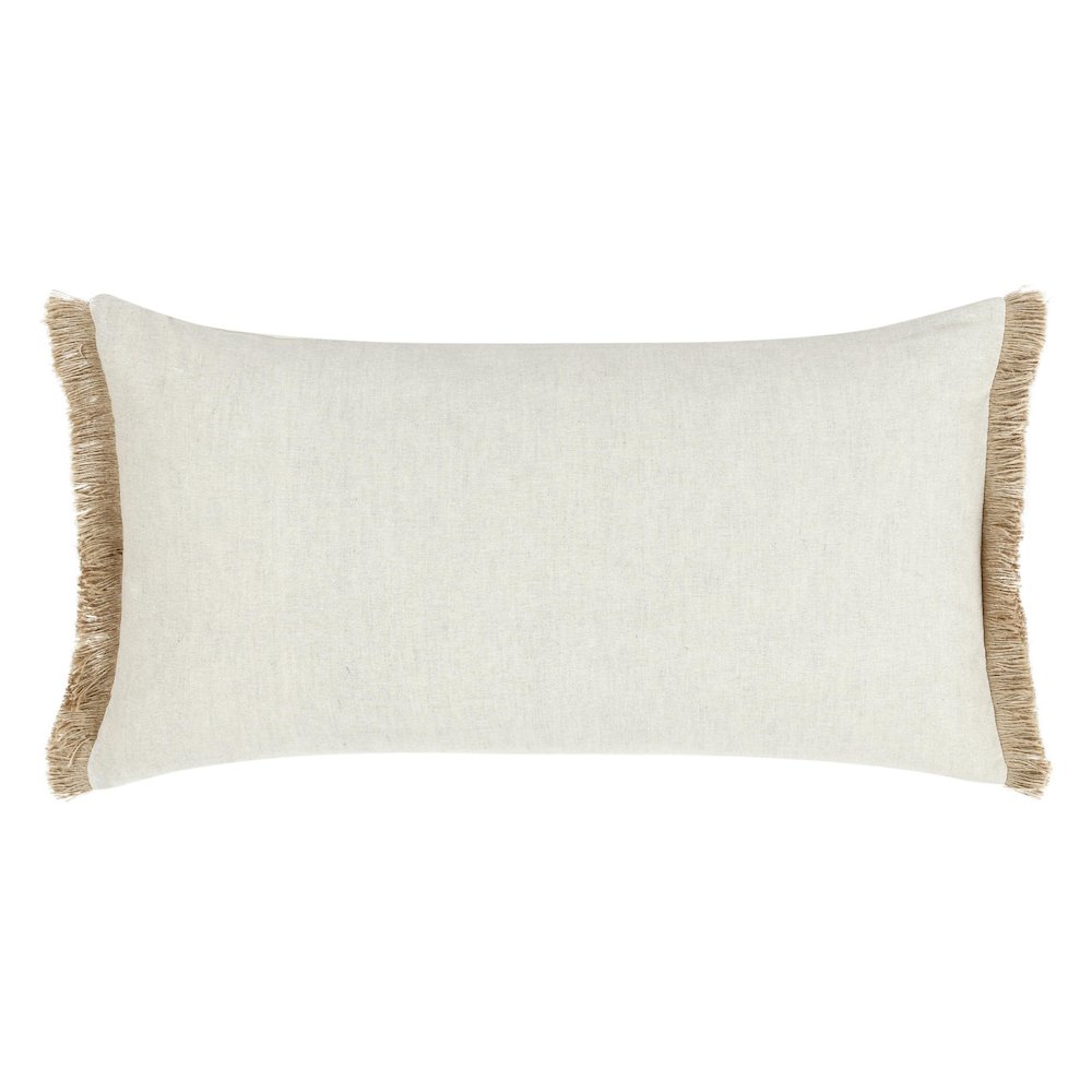Baia 14x26 Embroidered Belgian Linen Fabric Natural Throw Pillow. Picture 2