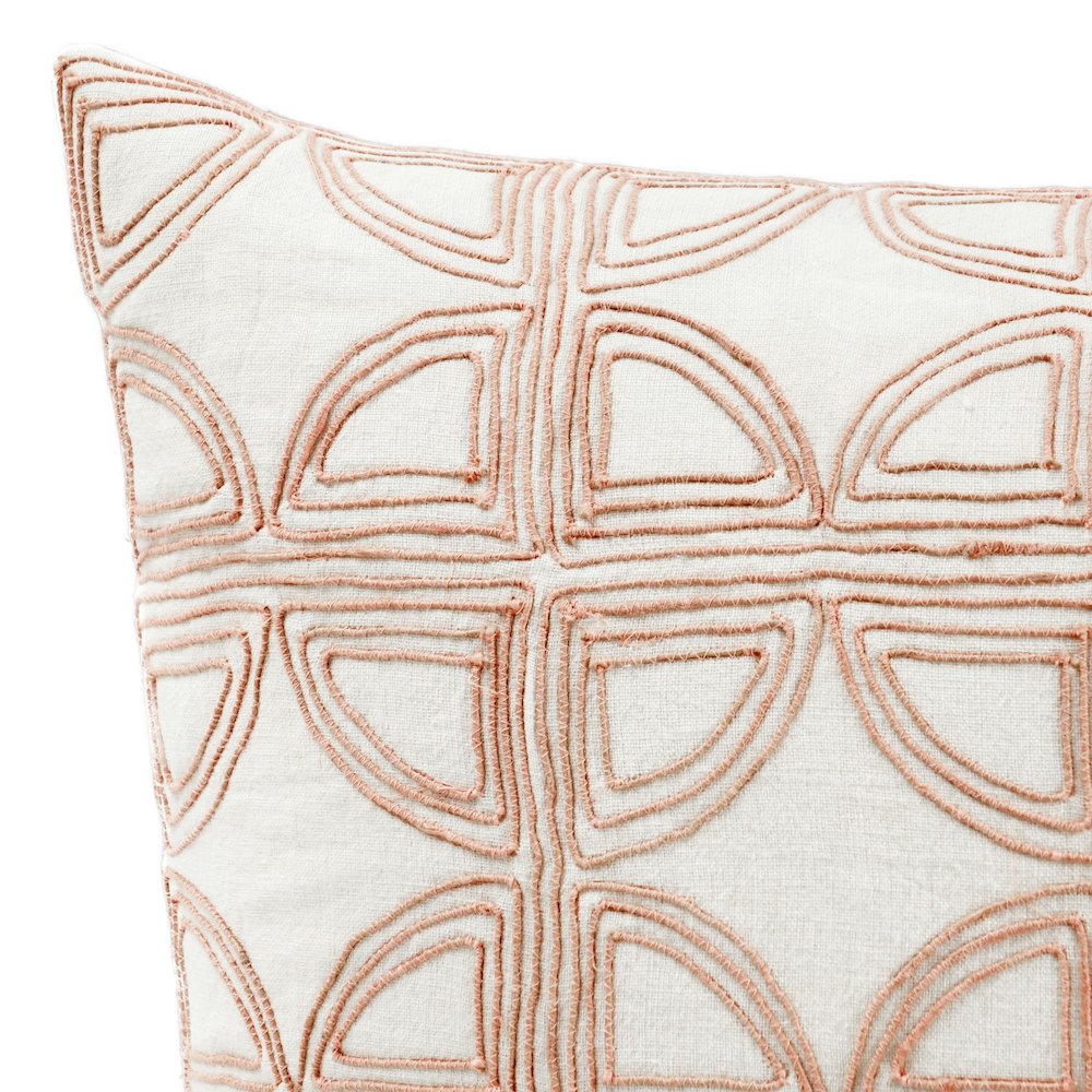 Baia 22" Embroidered Belgian Linen Fabric Natural Throw Pillow. Picture 5