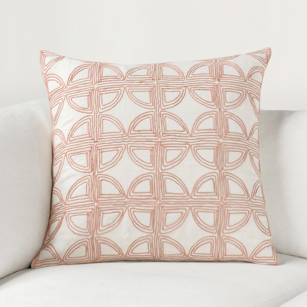 Baia 22" Embroidered Belgian Linen Fabric Natural Throw Pillow. Picture 6