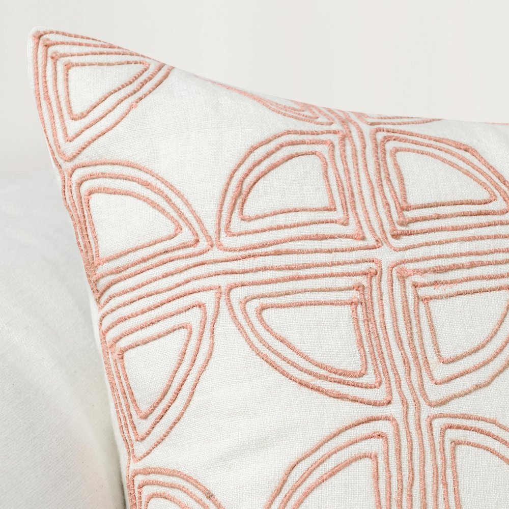 Baia 22" Embroidered Belgian Linen Fabric Natural Throw Pillow. Picture 7