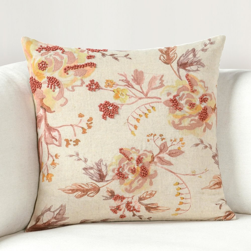 Amra 20" Belgian Linen Fabric Clay Throw Pillow. Picture 6