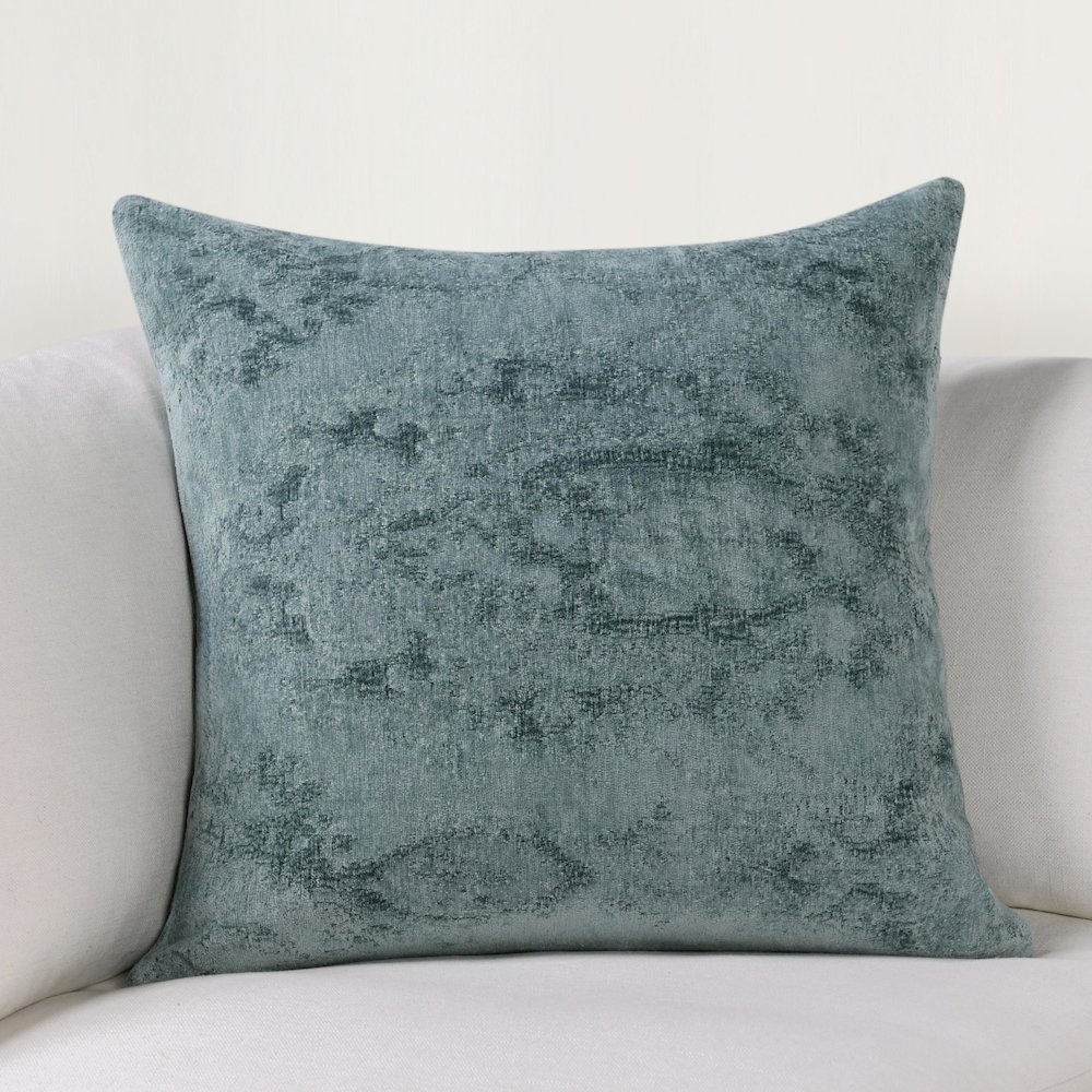 Doolin 22" Chenille Fabric Throw Pillow in Chambray Blue. Picture 5