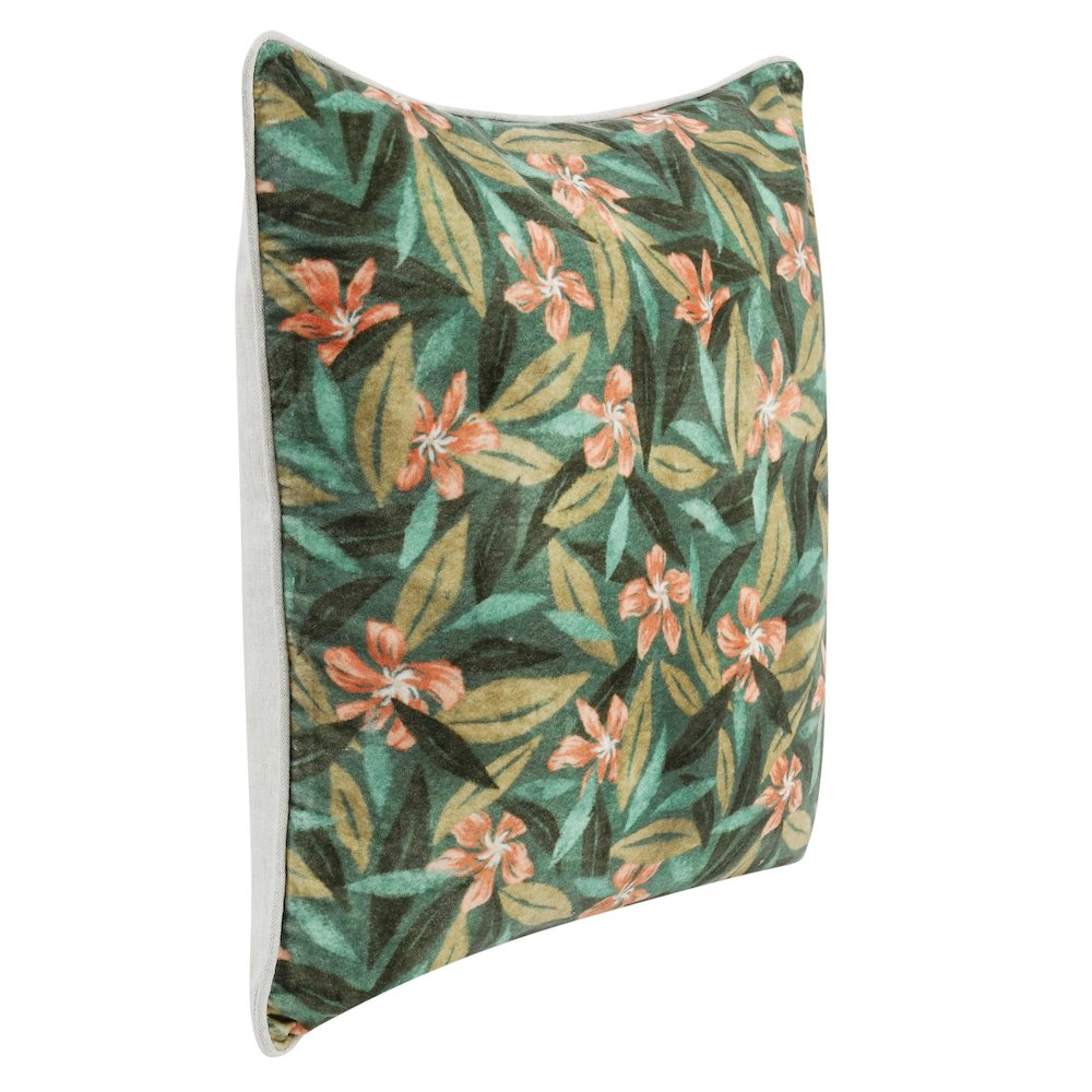 Lamia 22" Cotton Velvet Fabric Botanical Green Throw Pillow. Picture 4