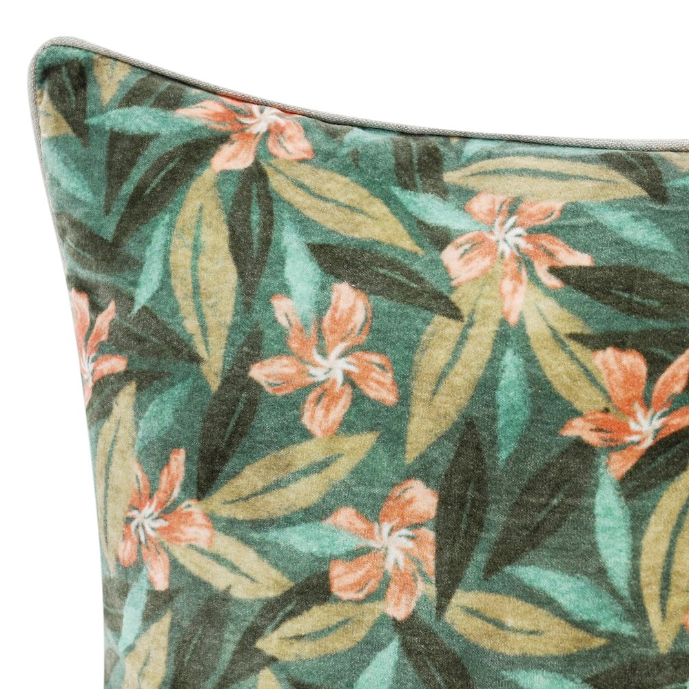 Lamia 22" Cotton Velvet Fabric Botanical Green Throw Pillow. Picture 5