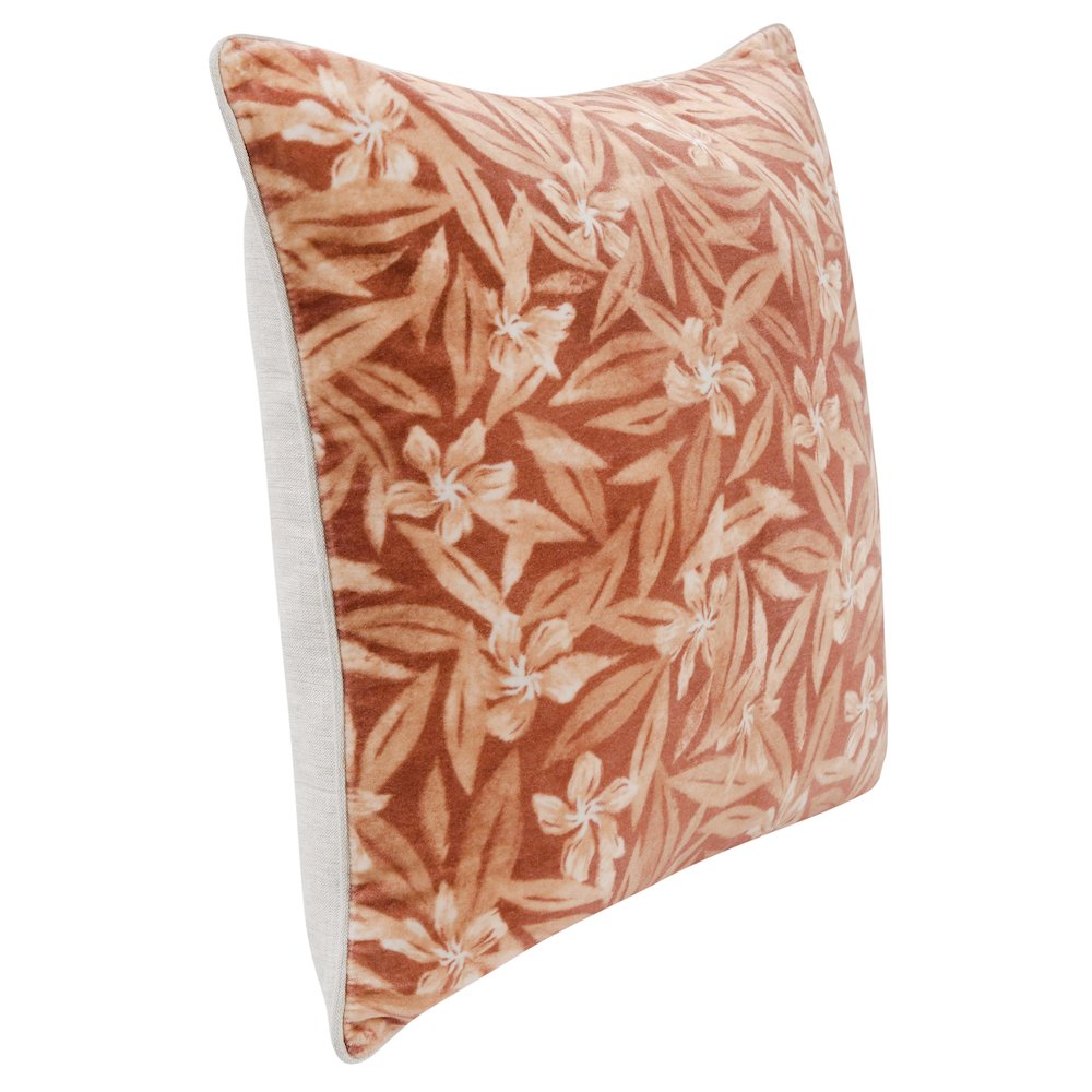 Lamia 22" Cotton Velvet Fabric Botanical Clay Throw Pillow. Picture 4