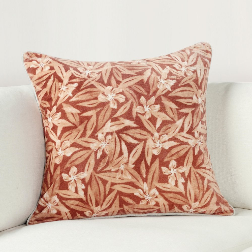 Lamia 22" Cotton Velvet Fabric Botanical Clay Throw Pillow. Picture 6