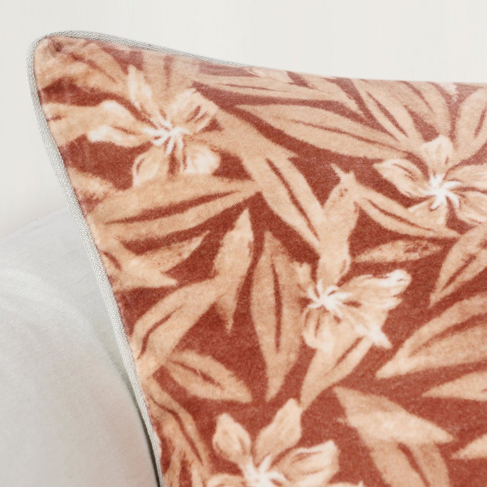 Lamia 22" Cotton Velvet Fabric Botanical Clay Throw Pillow. Picture 7