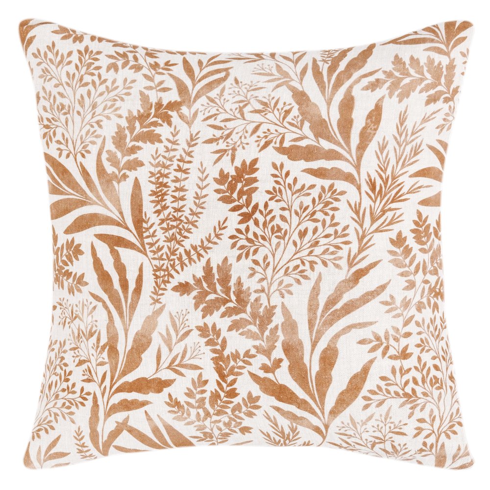 Mulberry 22" Belgian Linen Fabric Throw Pillow in Chestnut Brown. Picture 1