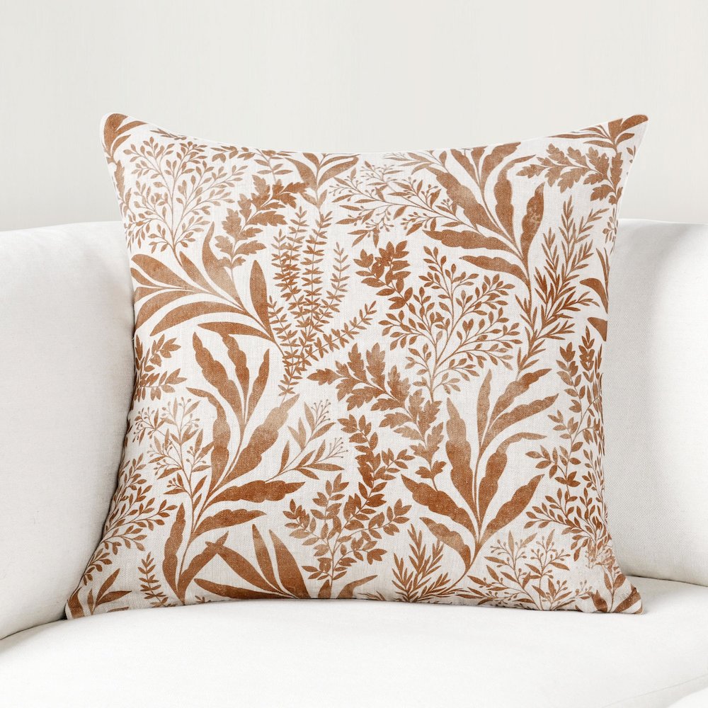 Mulberry 22" Belgian Linen Fabric Throw Pillow in Chestnut Brown. Picture 6