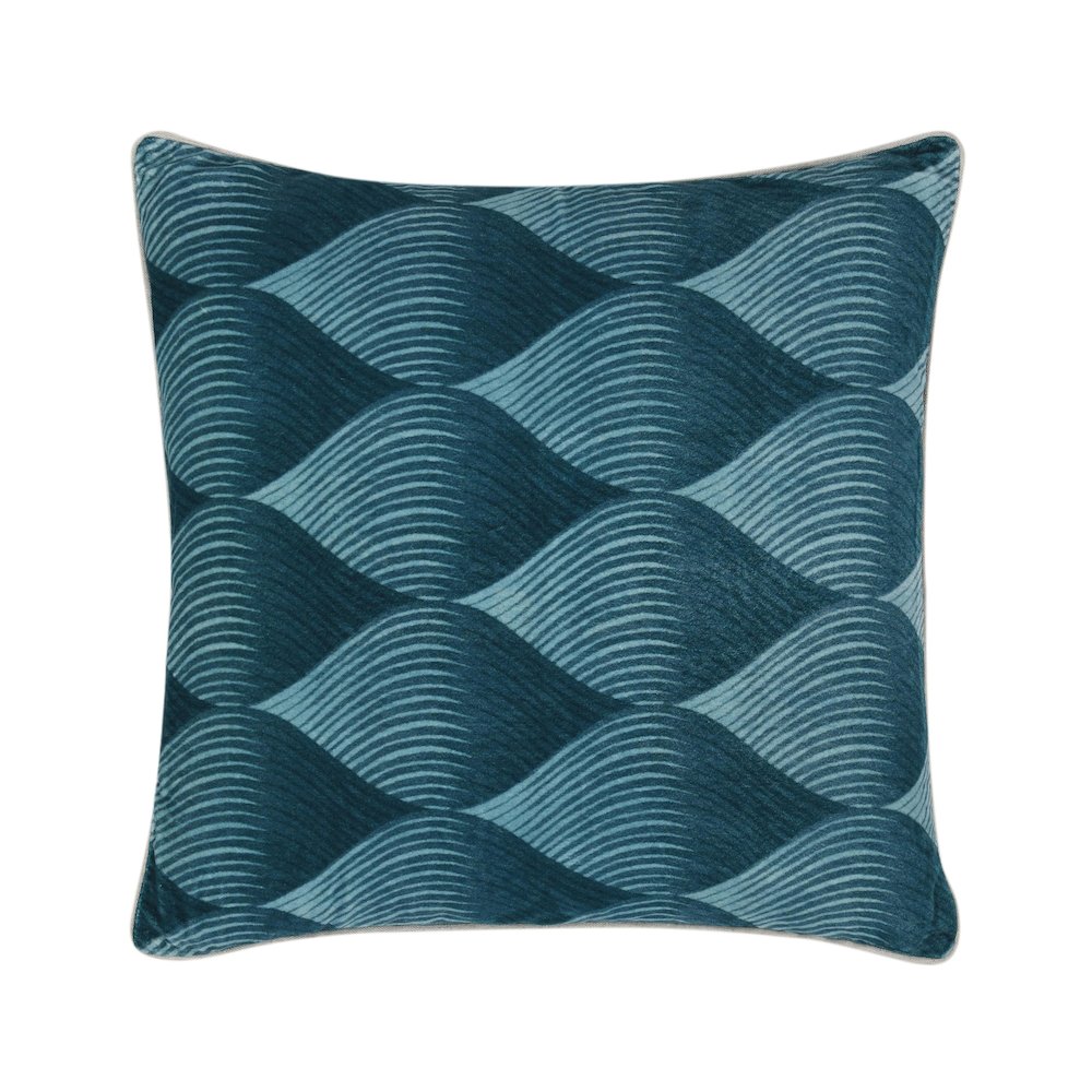 Scala 22" Cotton Velvet Fabric Blue Throw Pillow. Picture 1