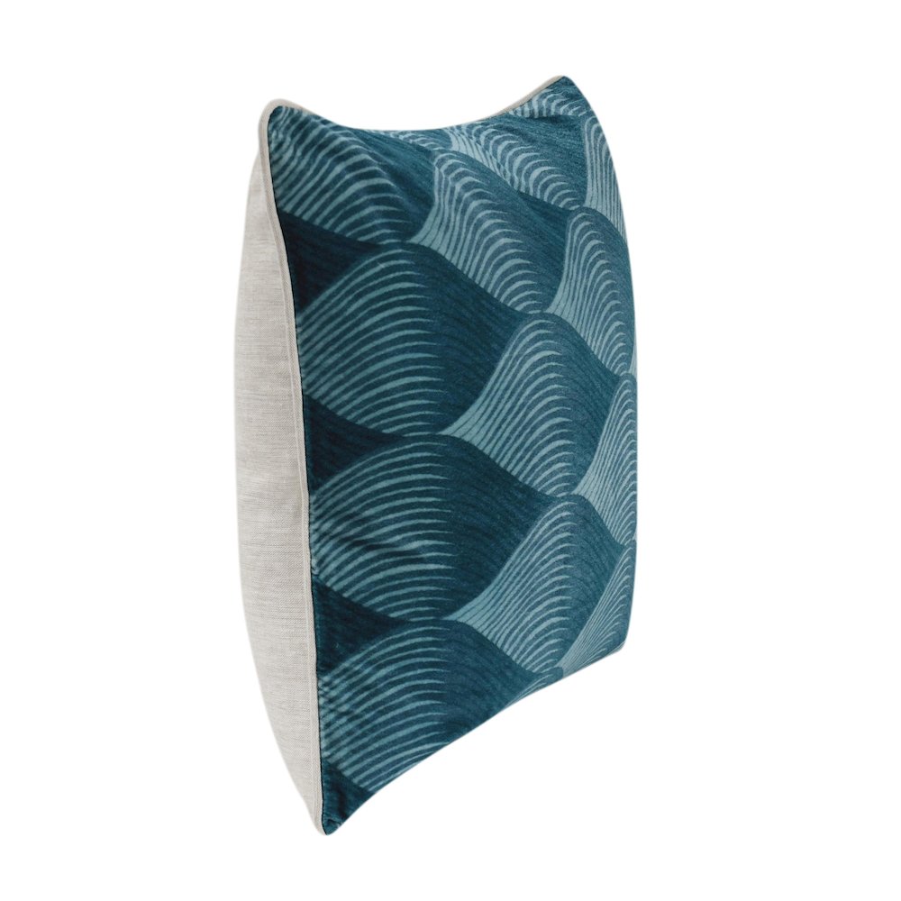 Scala 22" Cotton Velvet Fabric Blue Throw Pillow. Picture 4