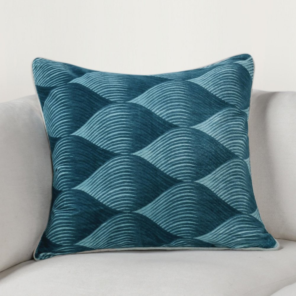 Scala 22" Cotton Velvet Fabric Blue Throw Pillow. Picture 6