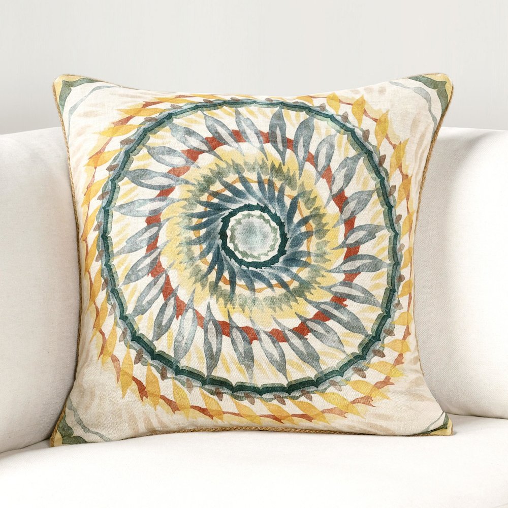 Mesta 20" Belgian Linen Fabric Multi-Color Throw Pillow. Picture 6