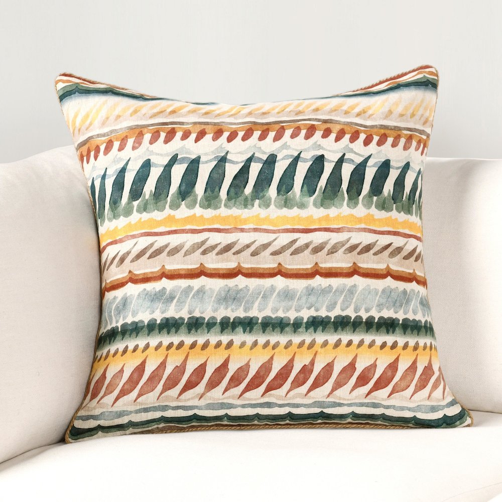 Cetara 22" Belgian Linen Fabric Multi-Color Throw Pillow. Picture 6