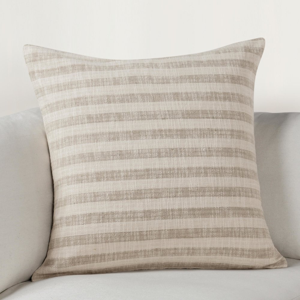 Linna 24" Linen Blend Fabric Throw Pillow in Beige. Picture 5
