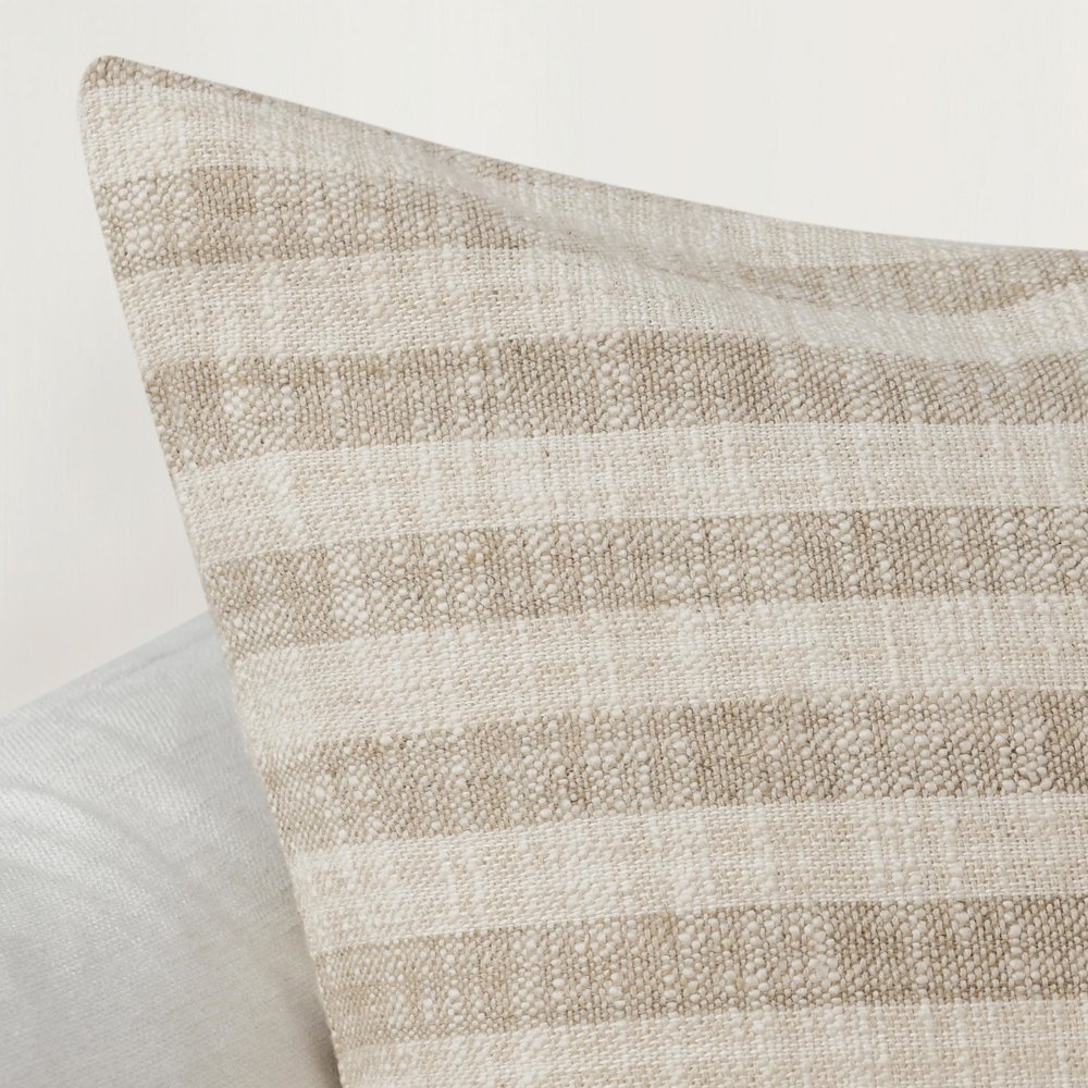 Linna 24" Linen Blend Fabric Throw Pillow in Beige. Picture 6