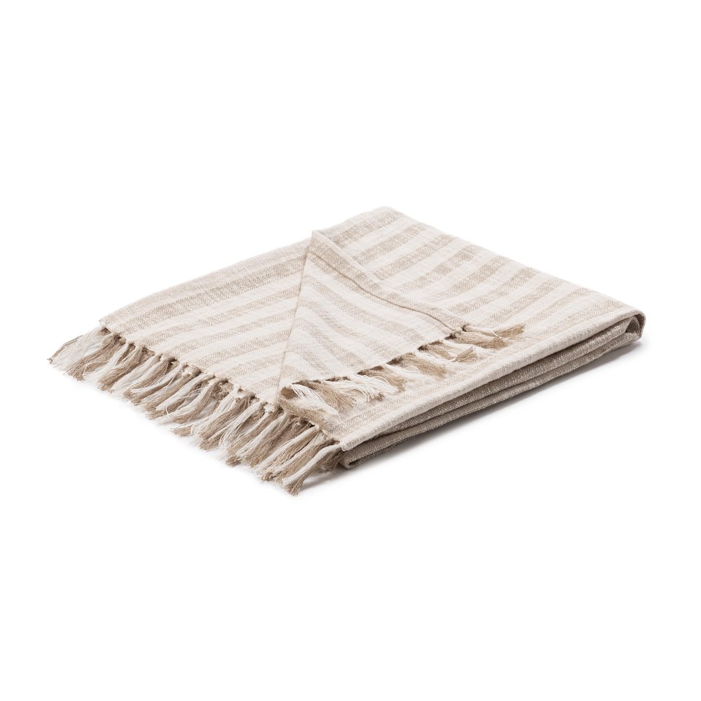 Linna 100% Cotton Ivory 50"x70" Throw Blanket. Picture 1