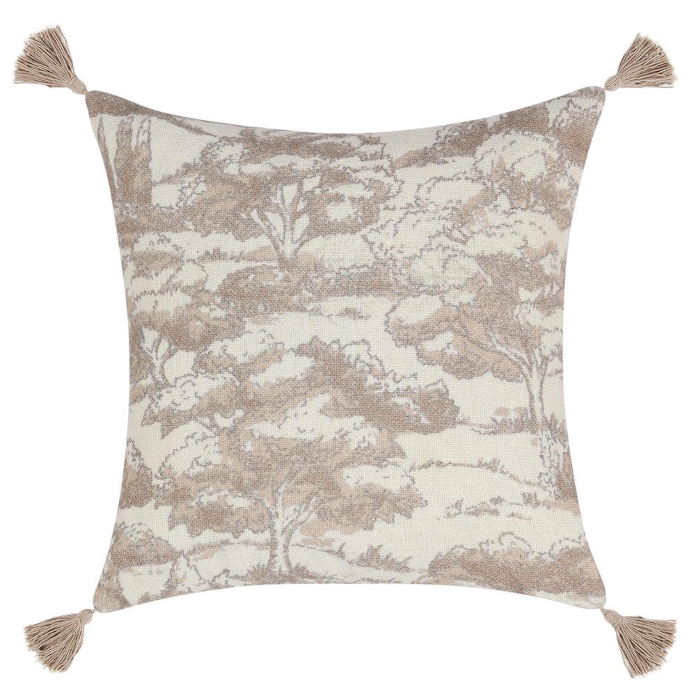 Stonework 22" Cotton Linen Blend Throw Pillow, Beige. Picture 1