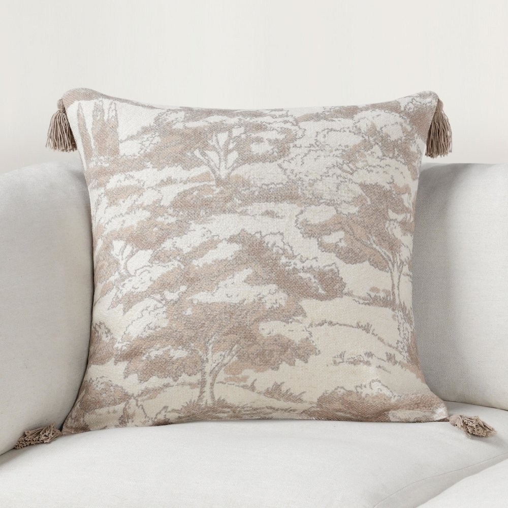 Stonework 22" Cotton Linen Blend Throw Pillow, Beige. Picture 6