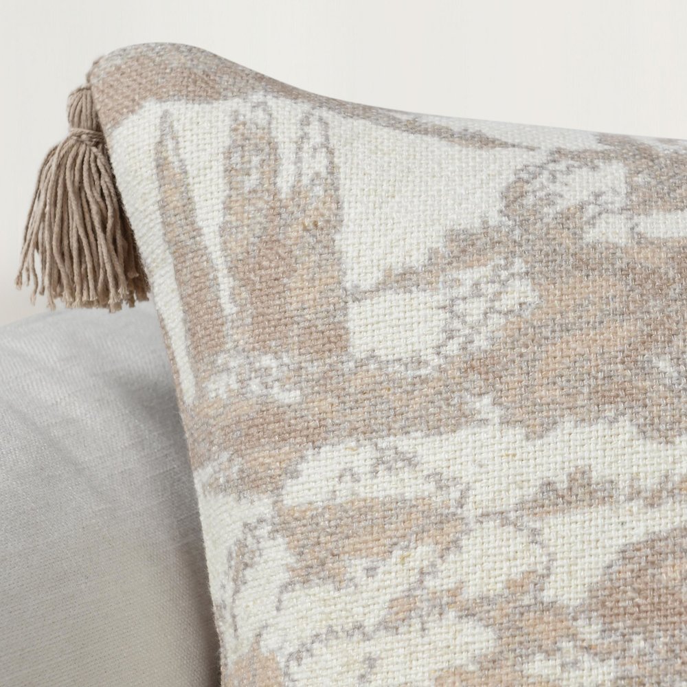 Stonework 22" Cotton Linen Blend Throw Pillow, Beige. Picture 7