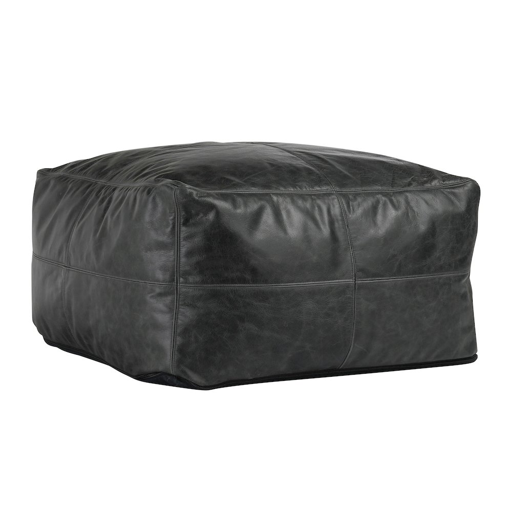 Dexter 24"Genuine Leather Pouf , Onyx Black. Picture 2