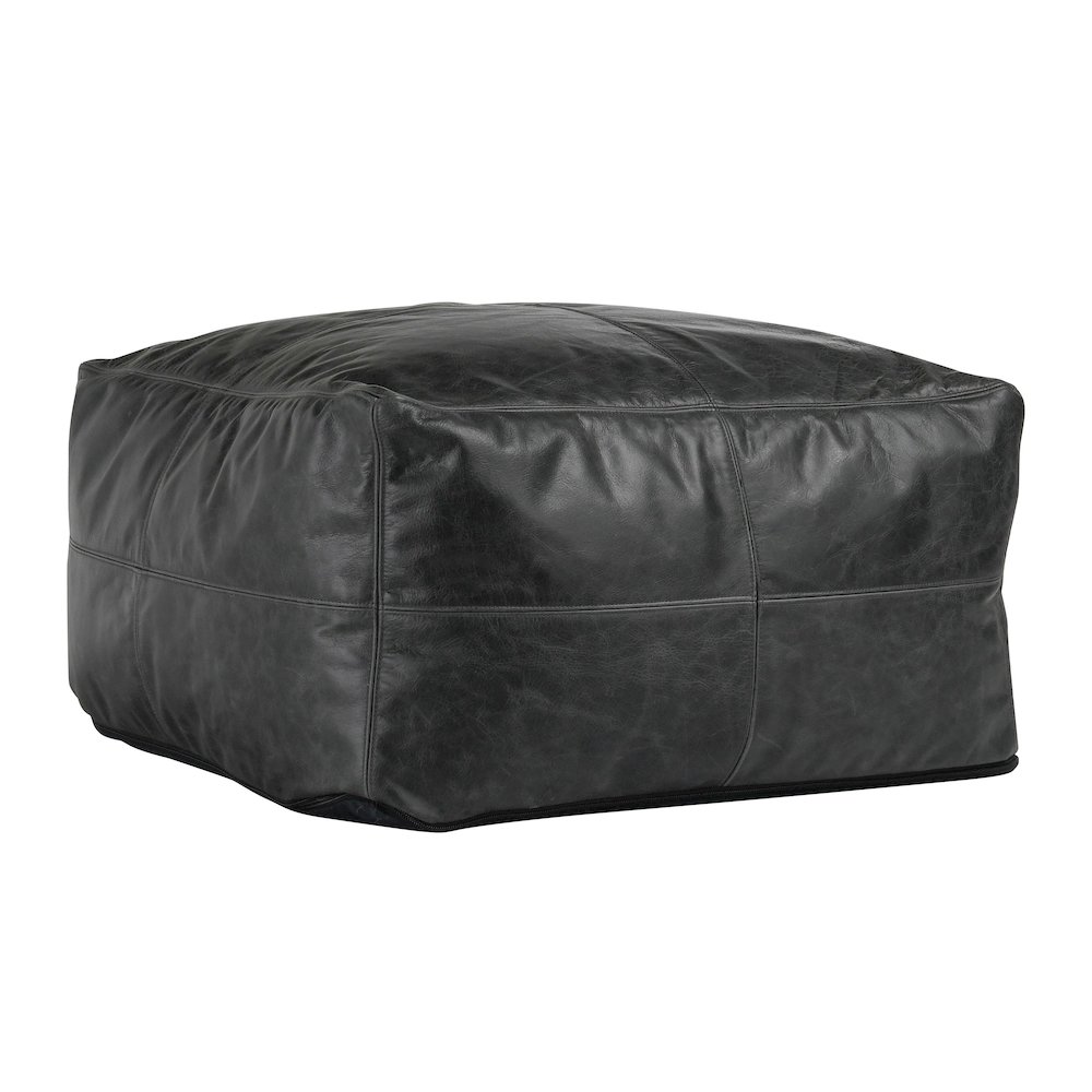 Dexter 24"Genuine Leather Pouf , Onyx Black. Picture 1