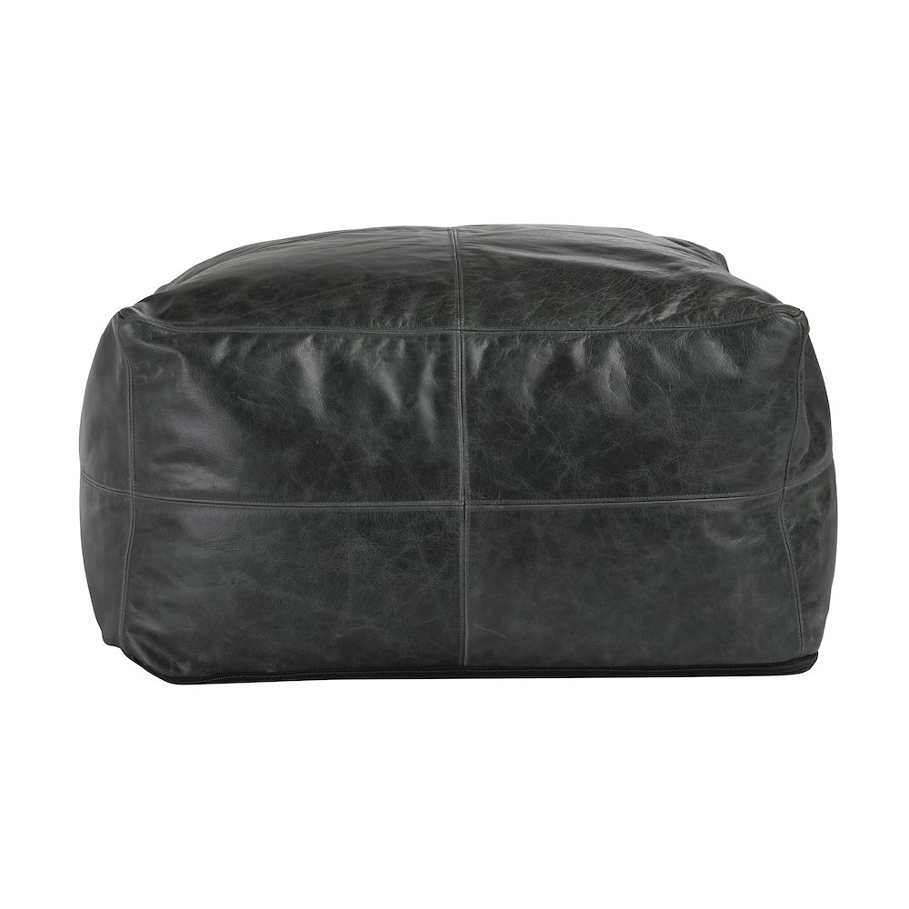 Dexter 24"Genuine Leather Pouf , Onyx Black. Picture 4