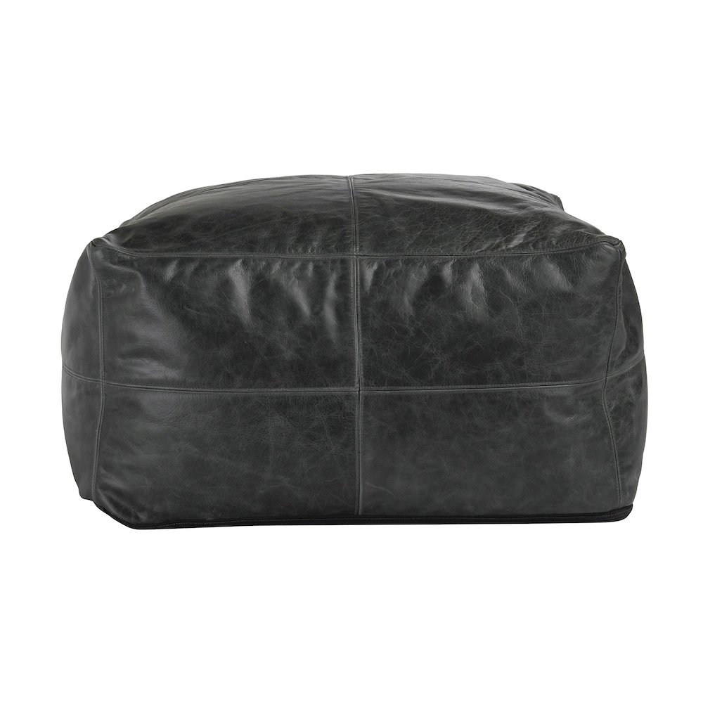 Dexter 24"Genuine Leather Pouf , Onyx Black. Picture 3