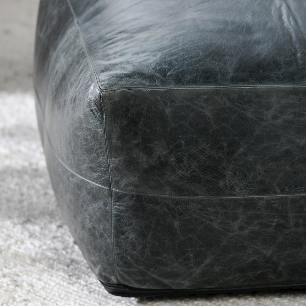 Dexter 24"Genuine Leather Pouf , Onyx Black. Picture 8