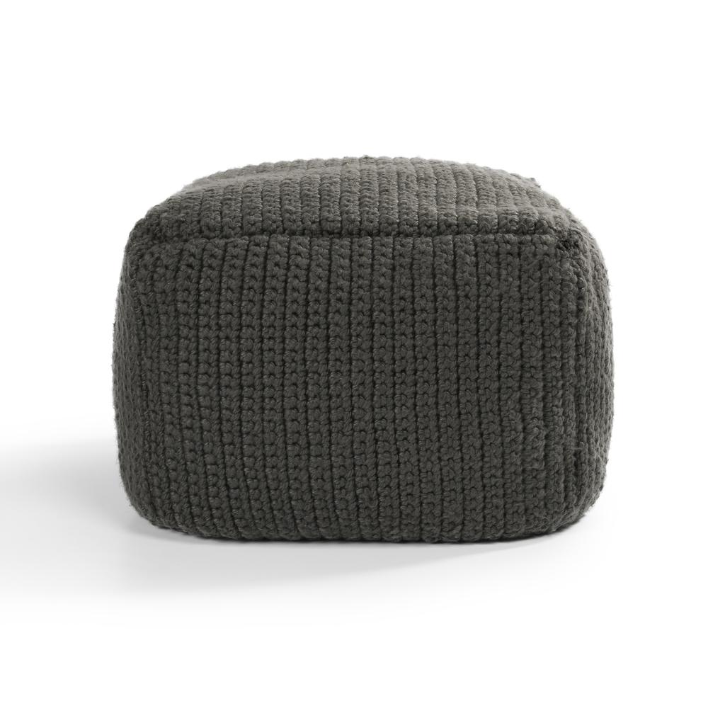 Prism 18" Wide Handwoven Square Pouf, Dark Gray. Picture 1