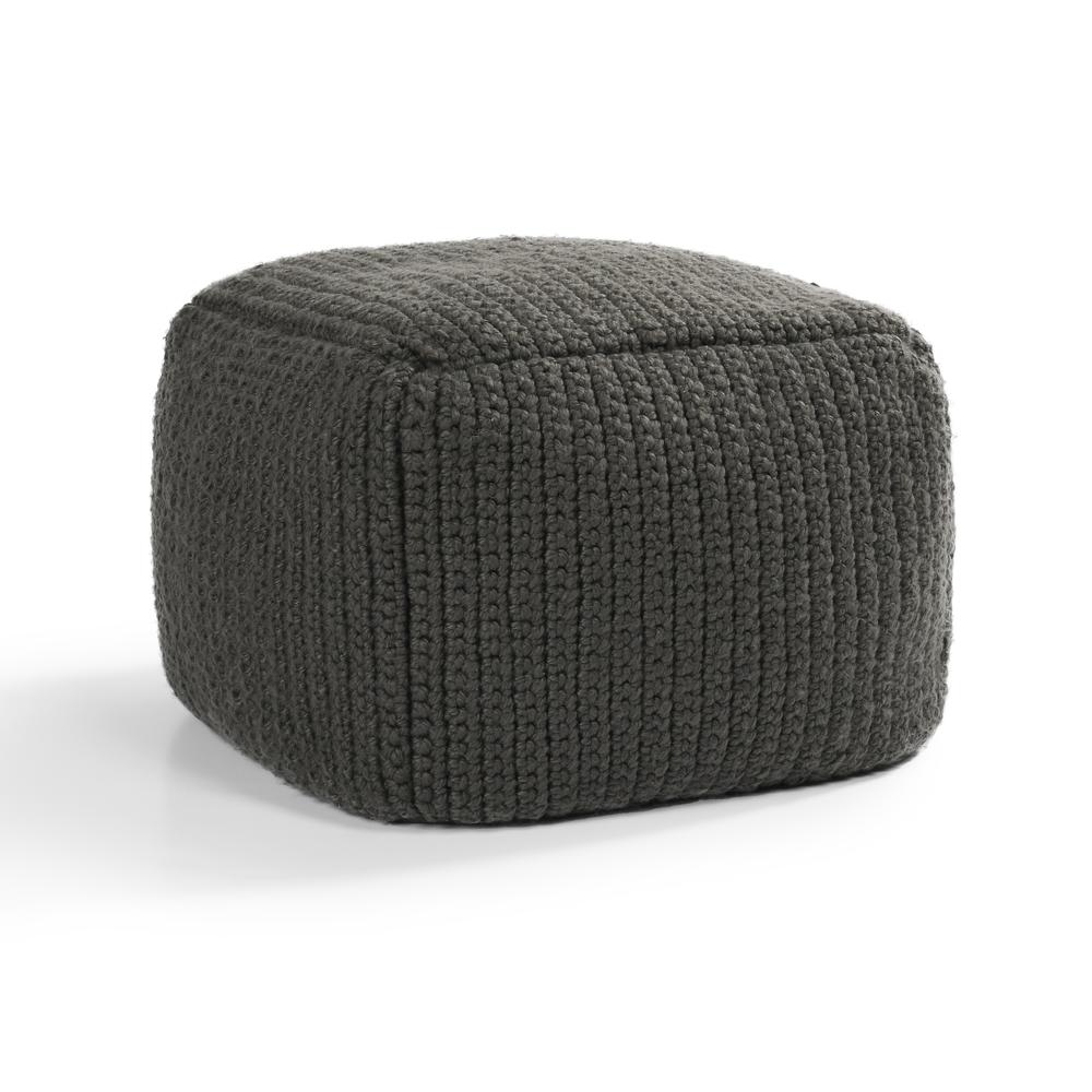 Prism 18" Wide Handwoven Square Pouf, Dark Gray. Picture 2