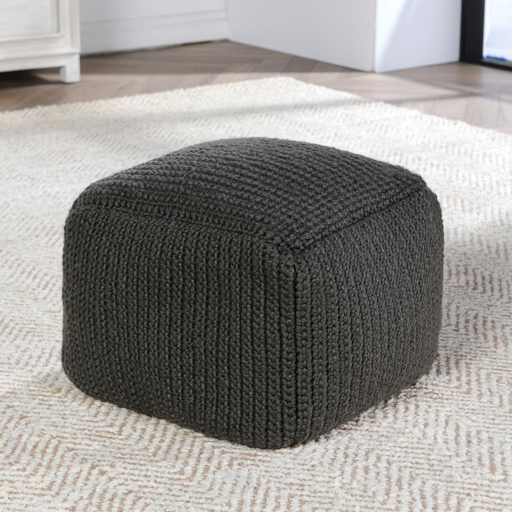 Prism 18" Wide Handwoven Square Pouf, Dark Gray. Picture 4