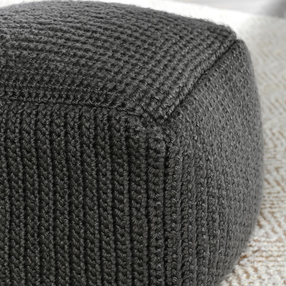 Prism 18" Wide Handwoven Square Pouf, Dark Gray. Picture 5