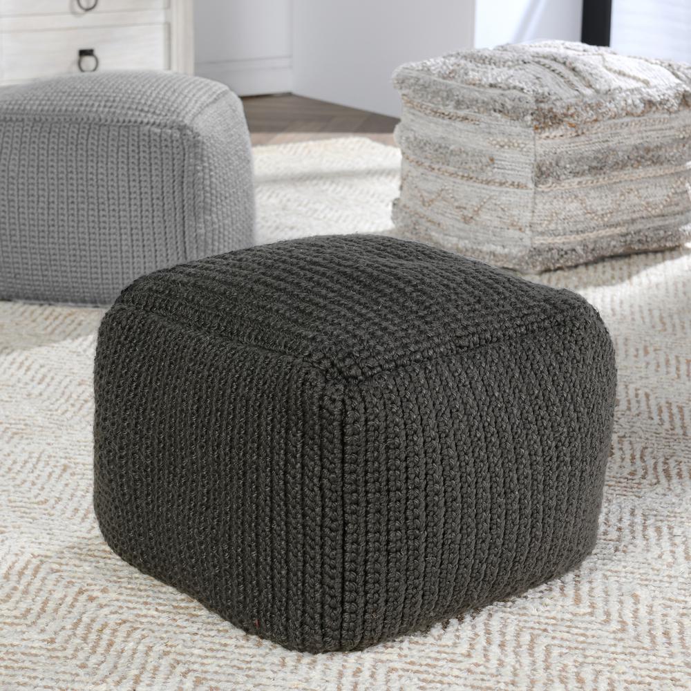 Prism 18" Wide Handwoven Square Pouf, Dark Gray. Picture 6