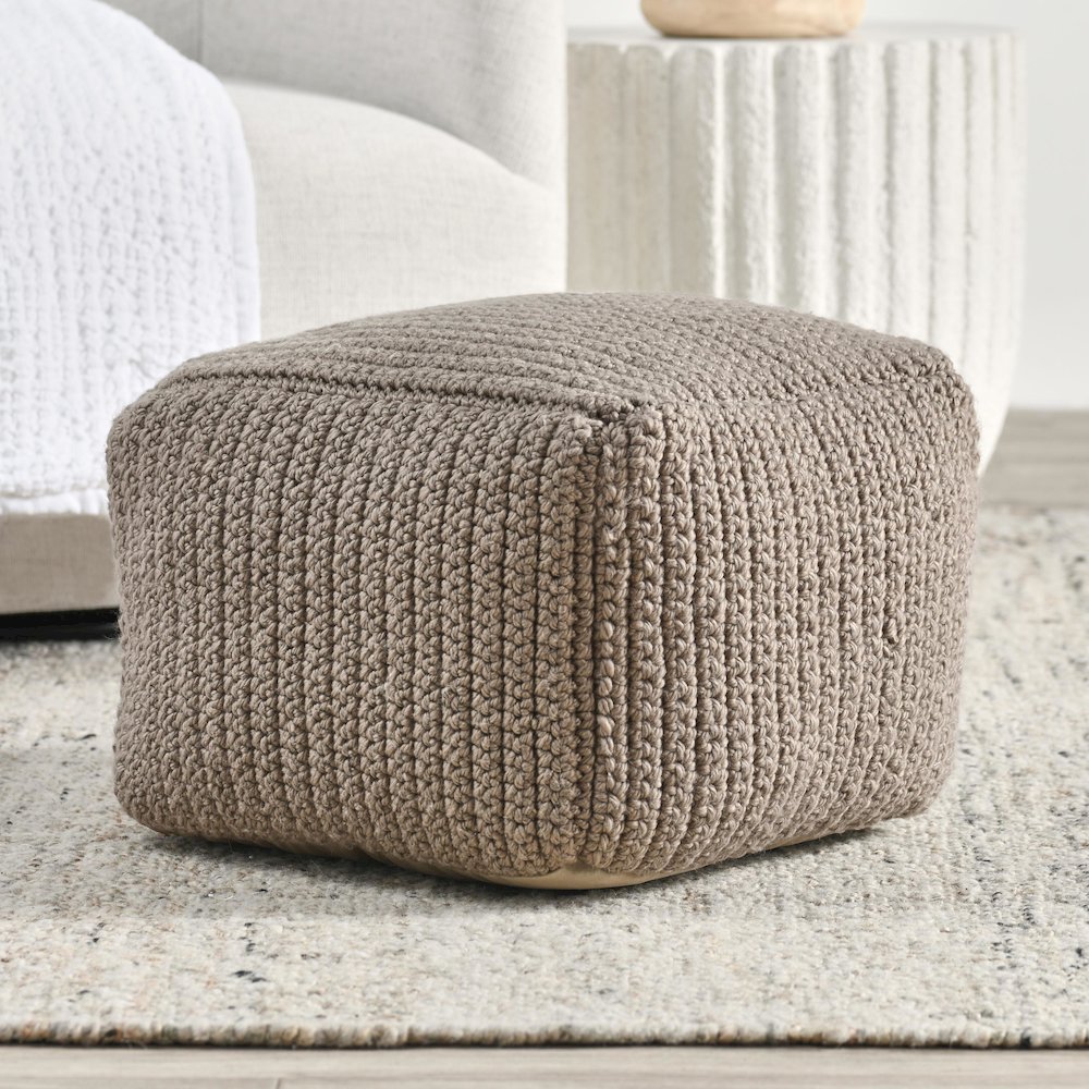 Prism 18" Wide Handwoven Square Pouf, Natural. Picture 4