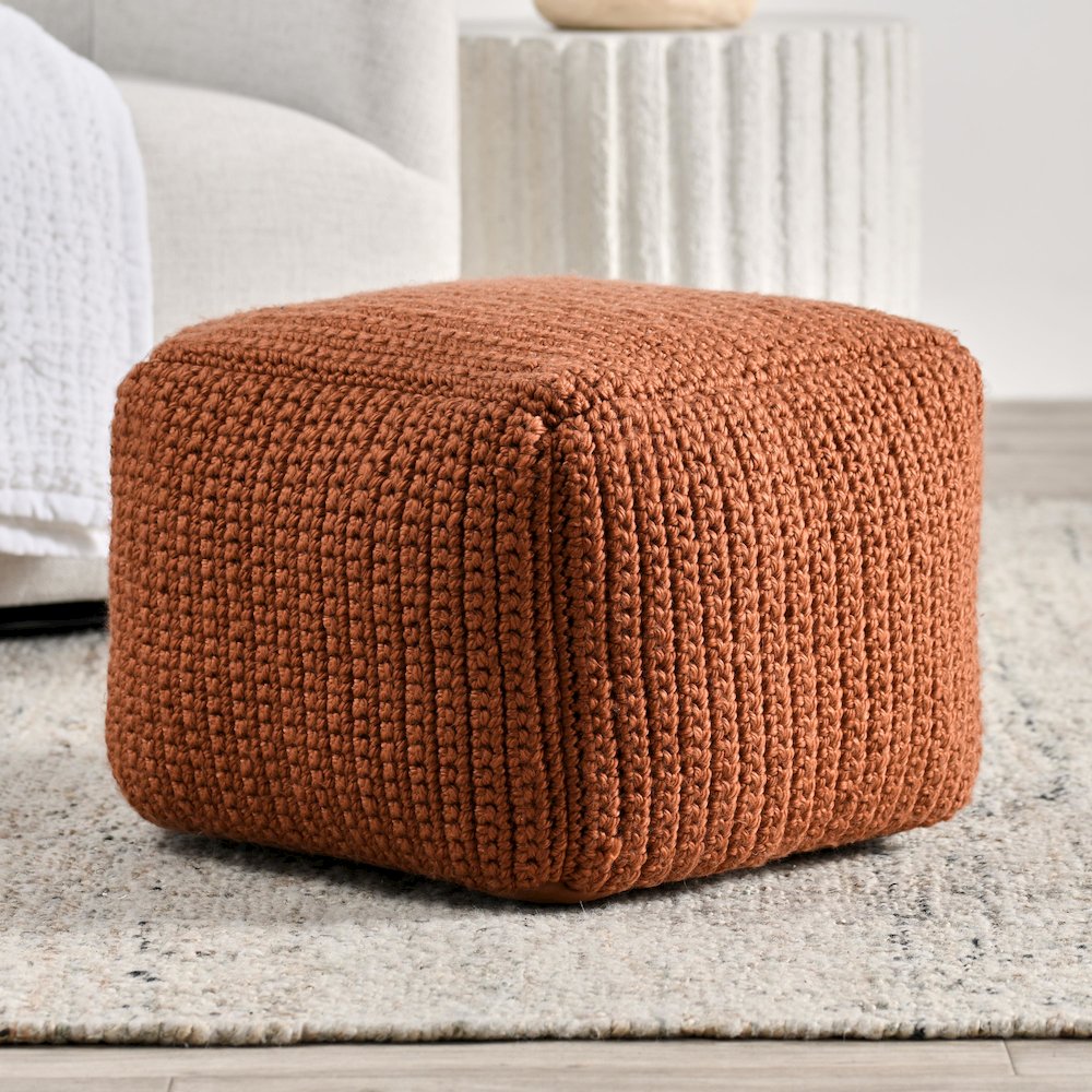 Prism 18" Wide Handwoven Square Pouf, Terra Cotta. Picture 4