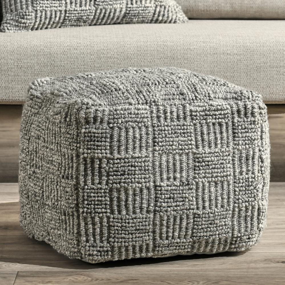 Shades 18" Recycled Fabric Indoor Outdoor Pouf, Gray. Picture 4