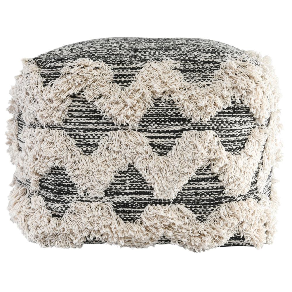 Kadin 18" Wide Square Black Pouf. Picture 1