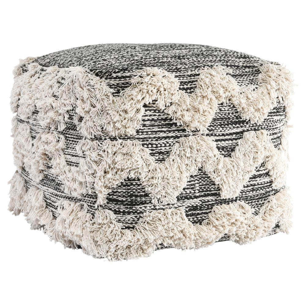 Kadin 18" Wide Square Black Pouf. Picture 3