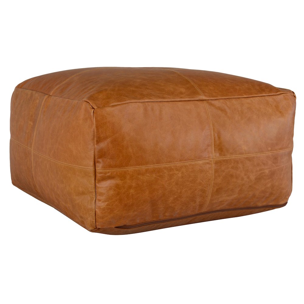 Cheyenne Genuine Leather 24" Square Brown Pouf by Kosas Home. Picture 6