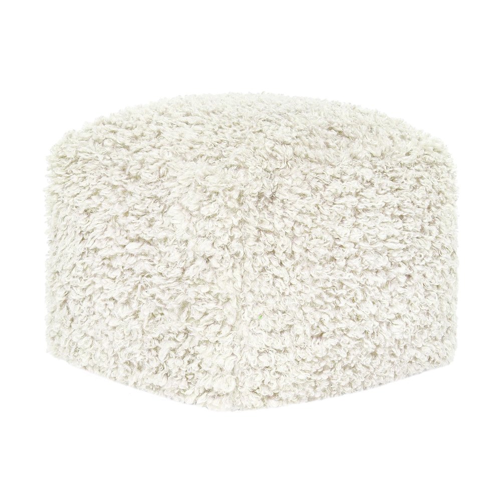 Carters 18" Faux Wool Shearling Ivory Floor Cushion Pouf. Picture 1